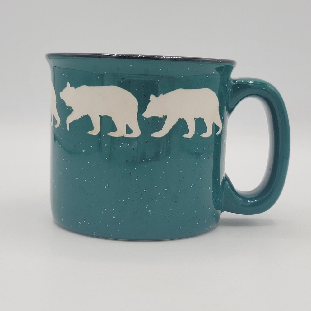 Teal Speckled Campfire Mug Incised Bear Silhouettes Thick Ceramic Liquid Logic - Picture 10 of 10